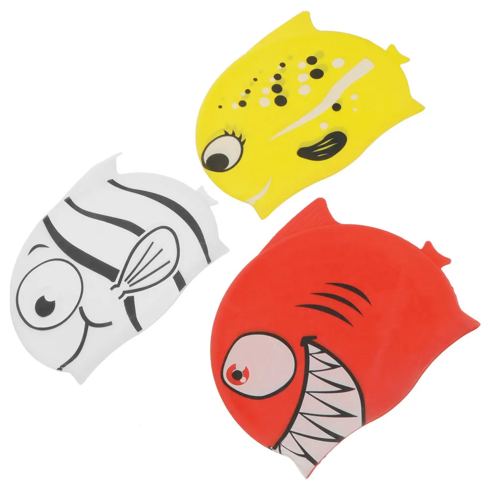 

3pcs Cartoon Fish Design Swim Caps Kid Silicone Swimming Cap Children Shower Cap
