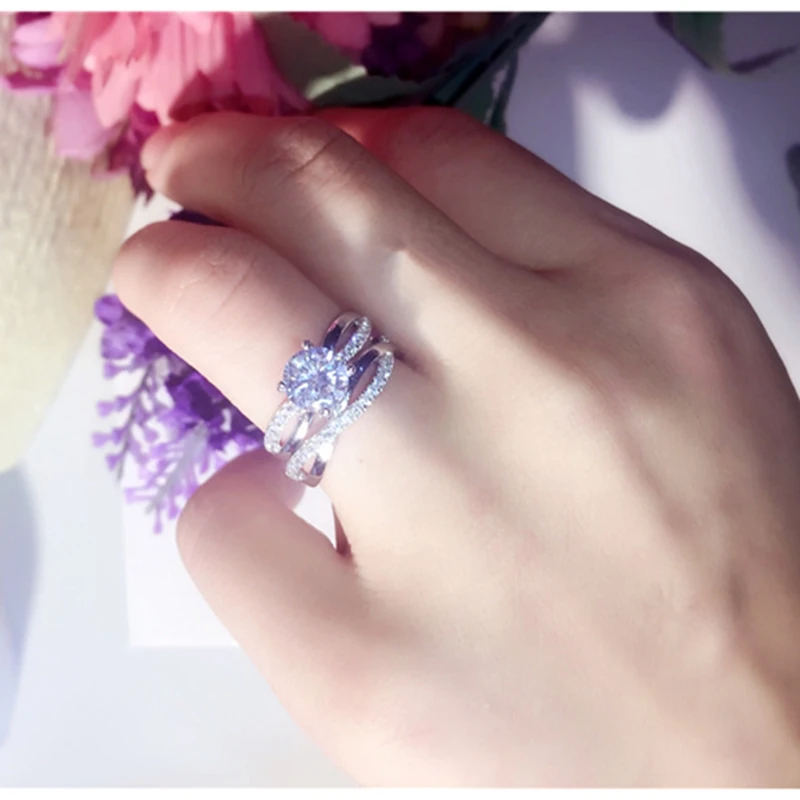 925 пробы набор серебряных обручальных колец с четырьмя когтями Sona бриллиантовые