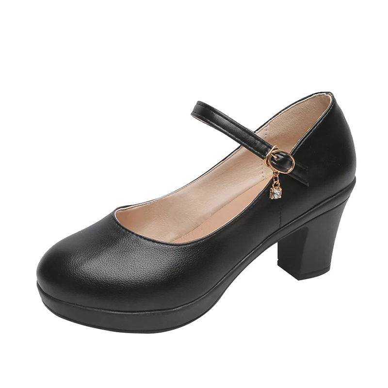 

Black High Heel 6cm Office Shoes Woman Platform Chunky Heels Ankle Strap Pumps Women Thick Bottom Non-slip Ladies Shoes
