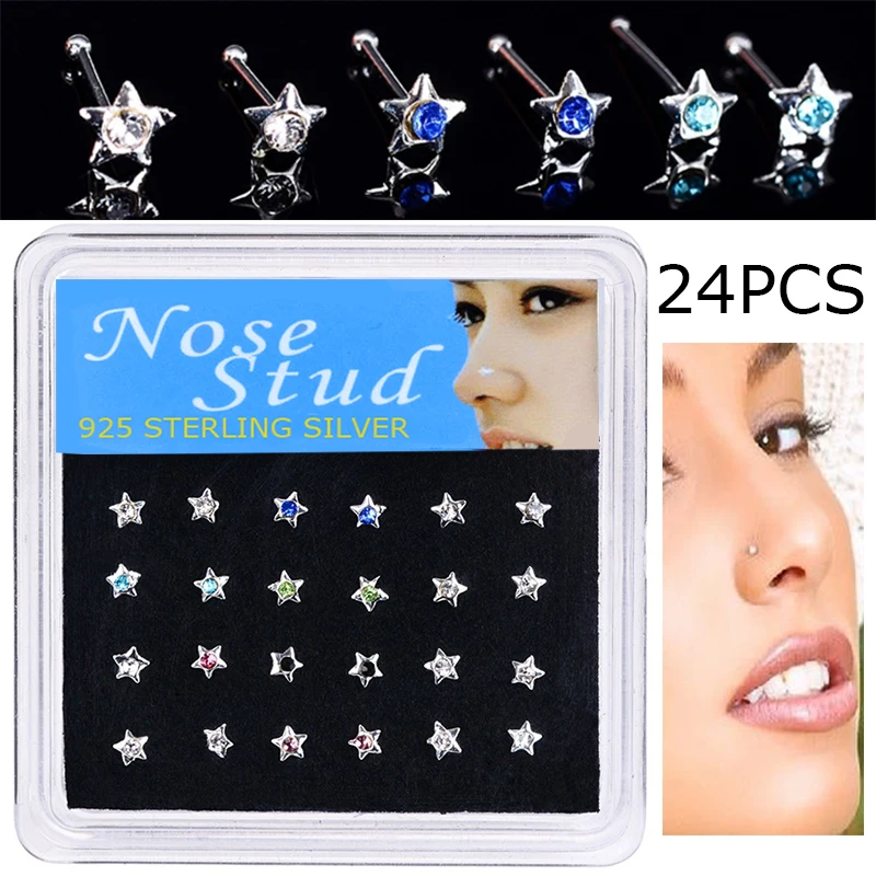 Новинка модное серебряное кольцо для носа инкрустированное звездой женское