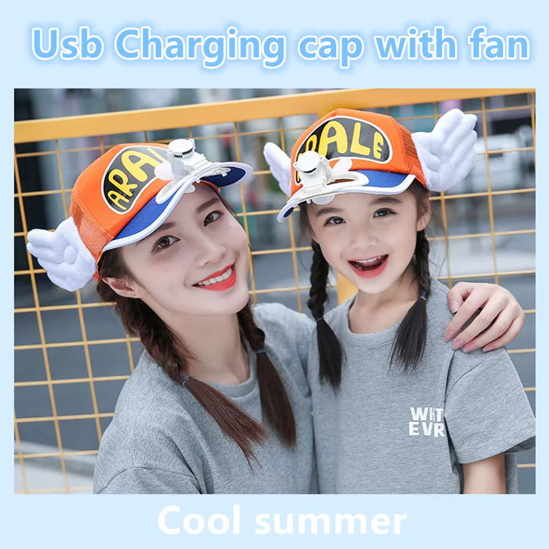 

Parent-child Summer Cap With Fan USB Charging Children's Baseball Cap Angel Wings Breathable Shade Sunscreen Hat Outdoor Sports