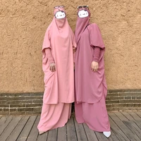 eid ramadan hooded muslim set two pieces prayer garment abaya dress women jilbab long khimar robe niqab islam dubai clothes