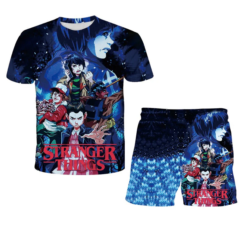 

4T-14T Children's Suit 3D Stranger Things Kids T-Shirt + Shorts Summer Sports Boys Girls Clothes Tops Casual Street Clothes