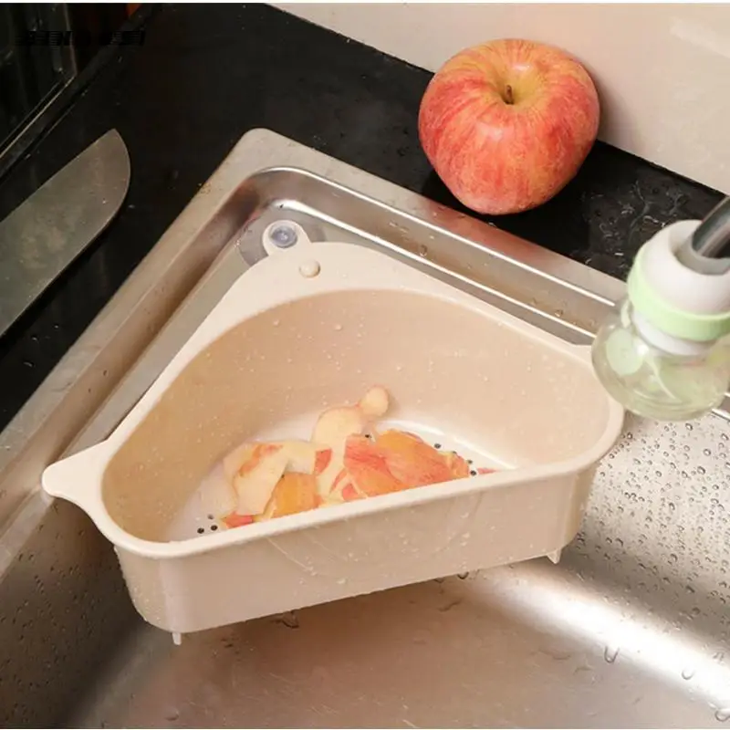 

Sink Filter kitchen triangular sink filter Strainer Drain Vegetable Fruite Drainer Basket Suction Cup Sponge Holder Storage Rack