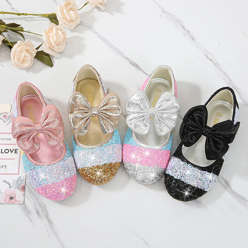 

2022 Girls Princess Shoes Spring Autumn Leather Shoes Children's Shoes Crystal Soft Bottom Non-Slip Single Shoes Size 24-37