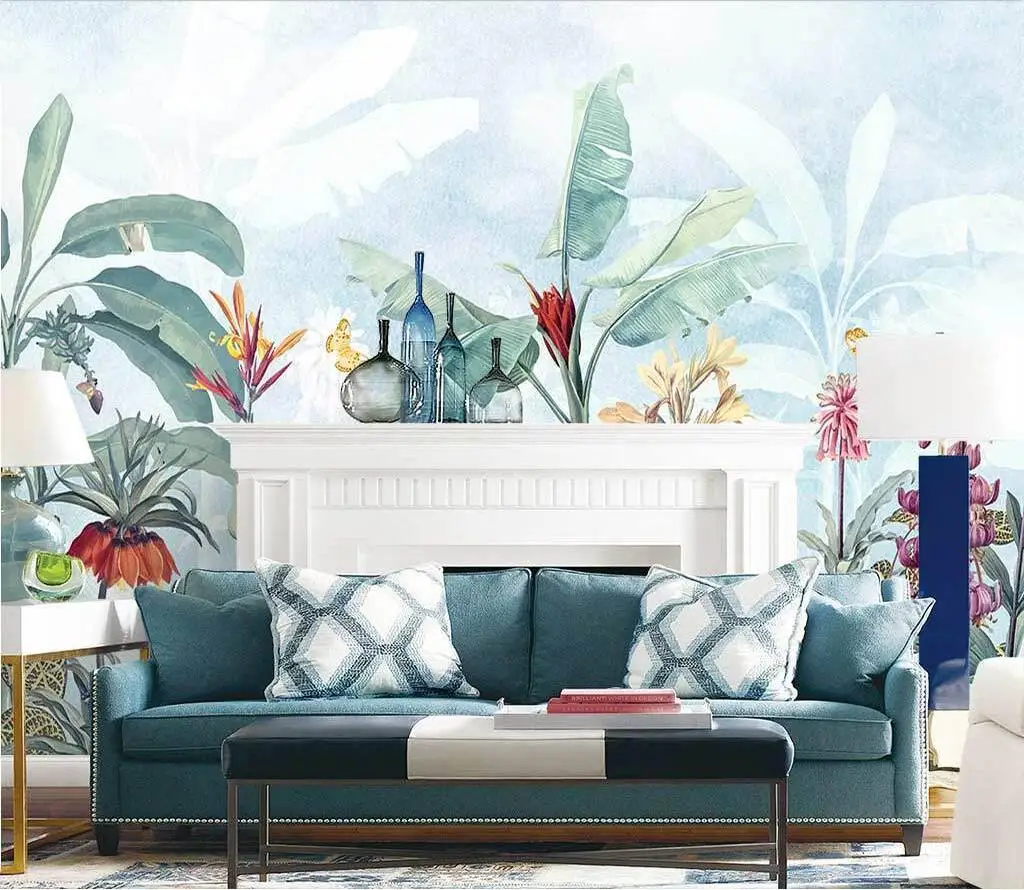 

Настенные обои beibehang на заказ для гостиной, фона для телевизора, тропический лес, банановые листья, настенные бумаги, наклейки для домашнего декора