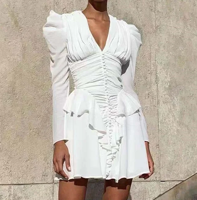 Белое черное фиолетовое винтажное платье с длинными рукавами фонариками