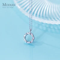 modian classic dazzling zircon tiny flower round sterling silver 925 pendant necklace for women luxury wedding gift fine jewelry