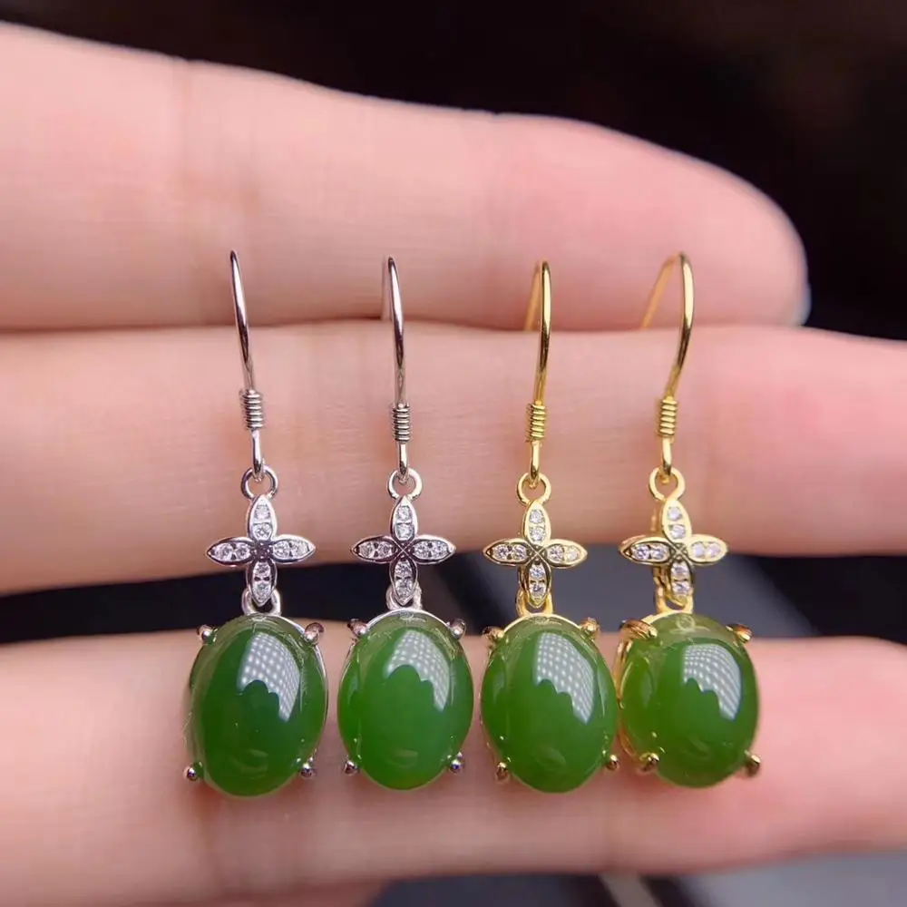 

Серьги-подвески женские, из зеленого нефрита, с крючком