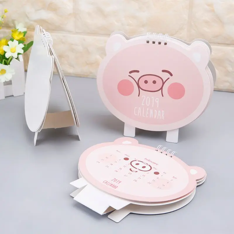 

2019 Lovely Happy Pig Desktop Standing Paper Calendar Daily Schedule Table Planner Yearly Agenda Organizer M5TE
