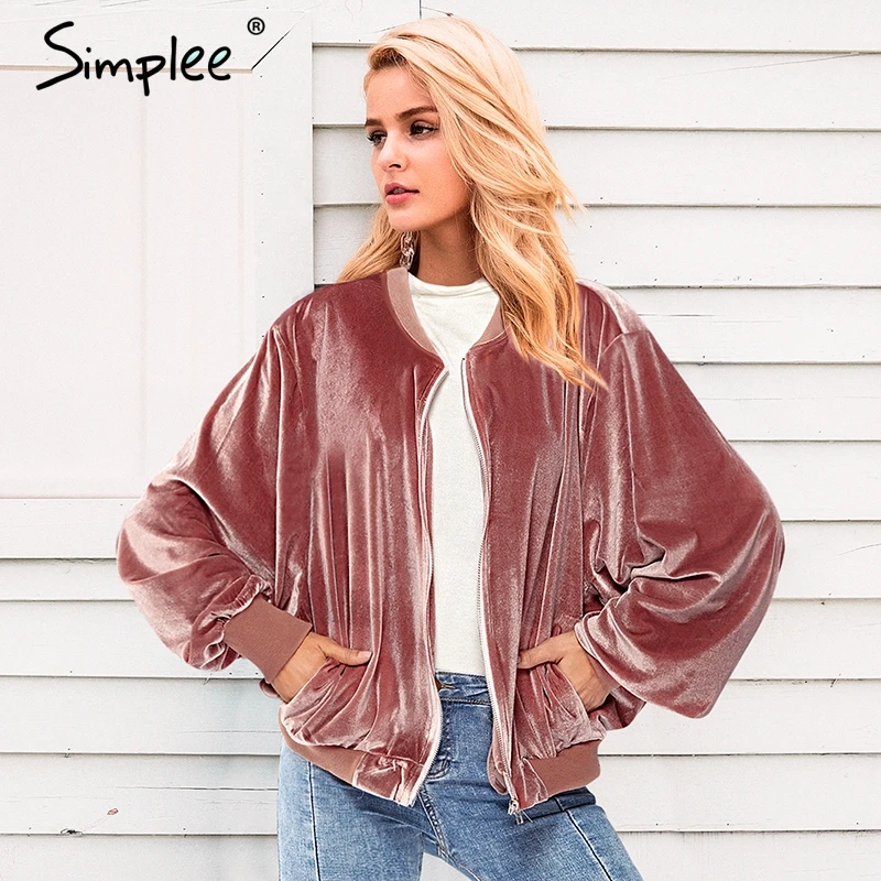 Simplee/Бархатная простая куртка-пальто с круглым вырезом Женская Повседневная