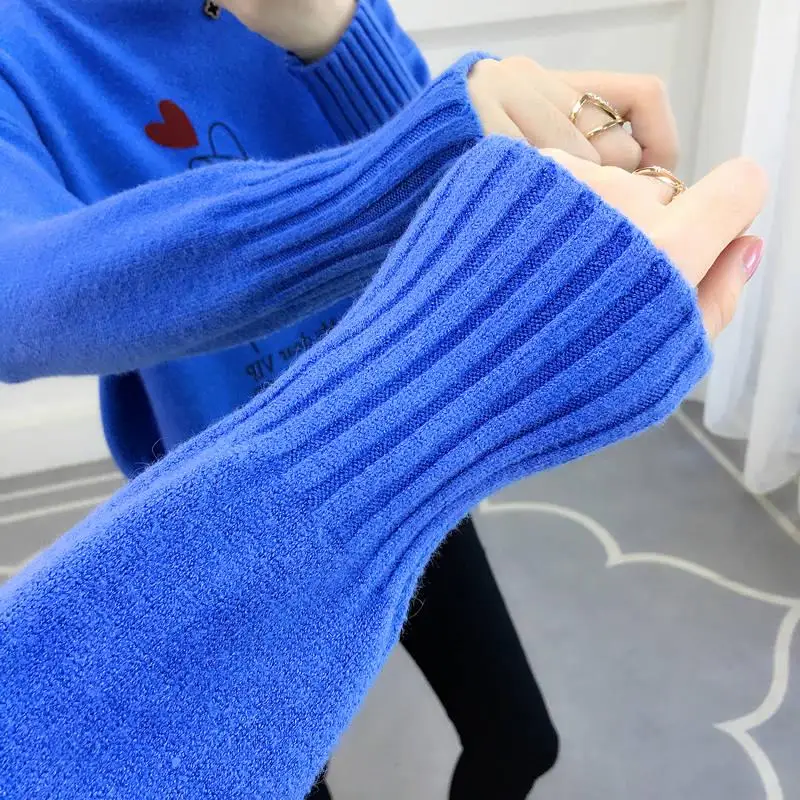 

Warm Long Sleeve High Collar Sweater Knitting Sweater Women's Autumn and Winter Print Bottoming Shirt Plus Size