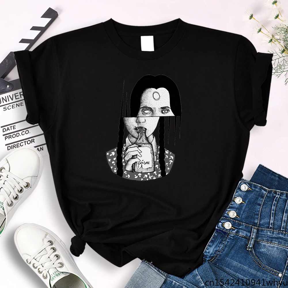 

Gothic Style Cartoon Print Tops Women Big Size Comfortable Loose Soft Cosy