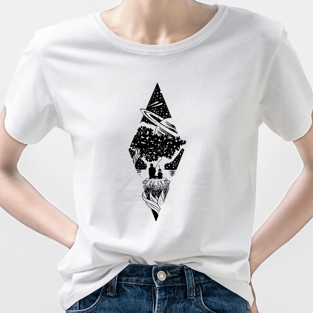 

Cosmic Belief Women T Shirts With Print Night fishing Printed t Shirts Women Clothes Streetwear Summer Harajuku Top Female