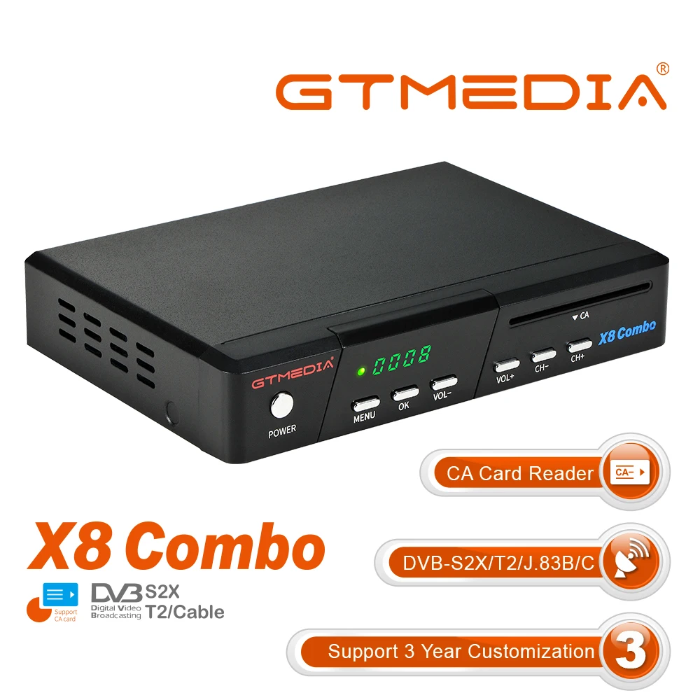 

NEWEST GTMEDIA X8 COMBO Satellite Receiver DVB-S/S2/S2X+T/T2 Support CA card slot 10bit DLNA Full PowerVu multi-stream/T2MI