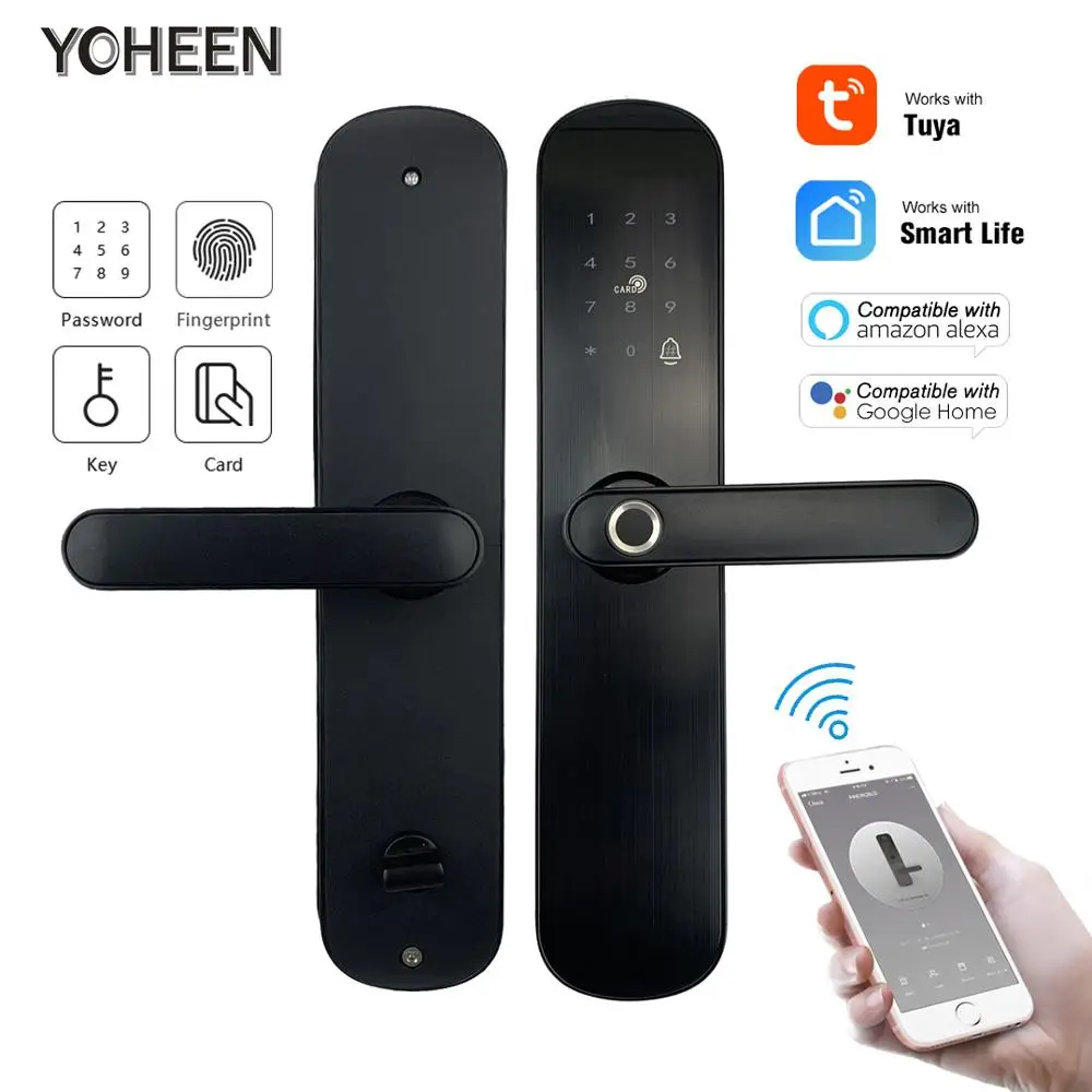 YOHEEN Wifi приложение дверной замок с Tuya App, умный биометрический отпечаток пальца интеллектуальный замок с паролем RFID карта
