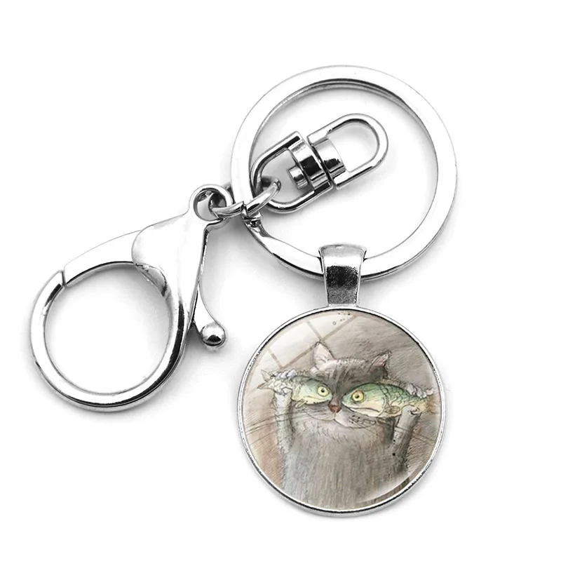 Принт Кот рыбка с украшением в виде кристаллов брелок полукруга Пряжка ювелирные