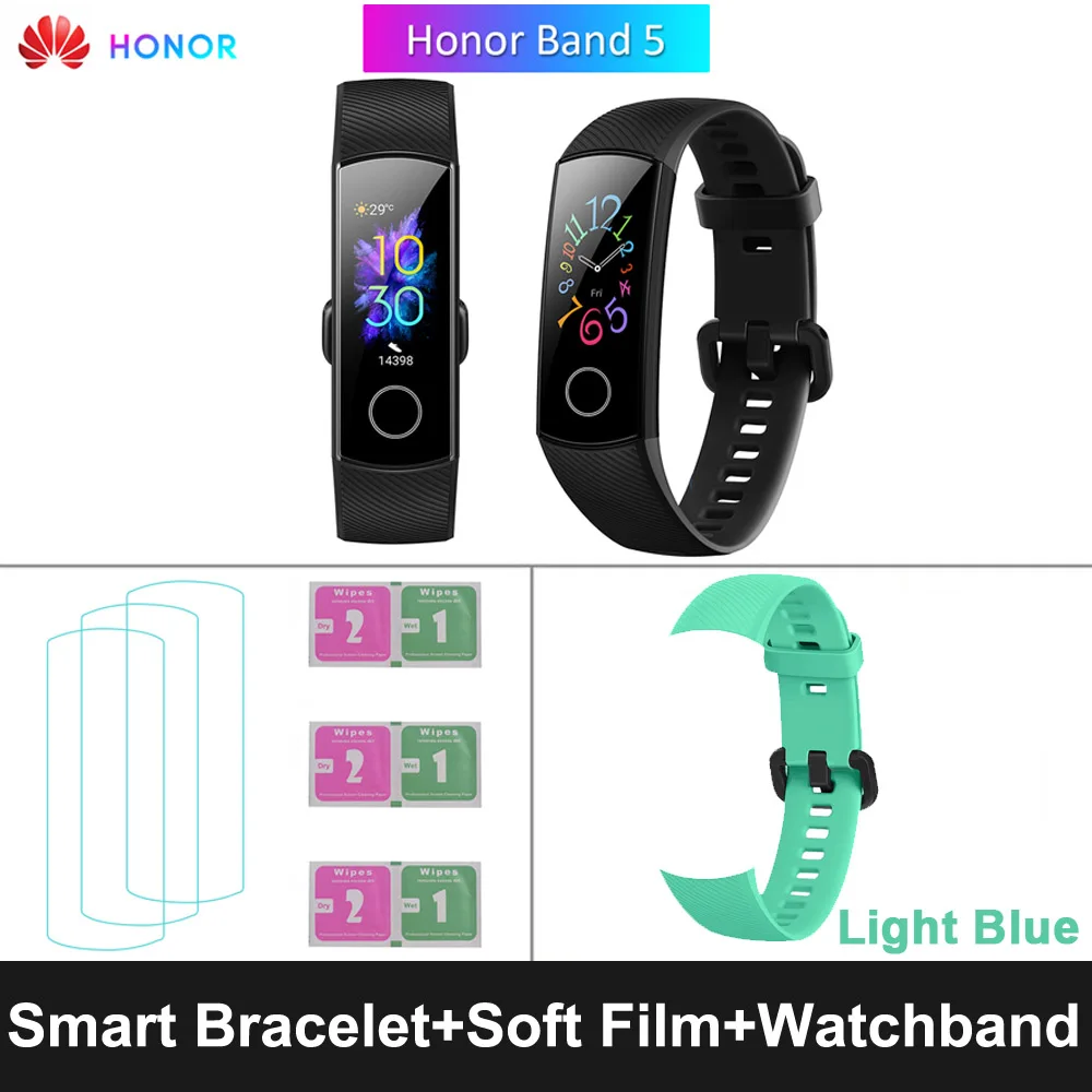 Black LBlue Strap HONOR Band 5 фитнес умный Браслет мониторинг сердечного ритма 5 АТМ водонепроницаемый плавающий Bluetooth 4,2 смарт часы наручные часы - Цвет: Black LBlue Strap