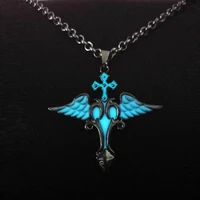 luminous alloy pendant necklace men clarm punk jewelry glow in the dark skull wing necklace for party gift accesories 2020