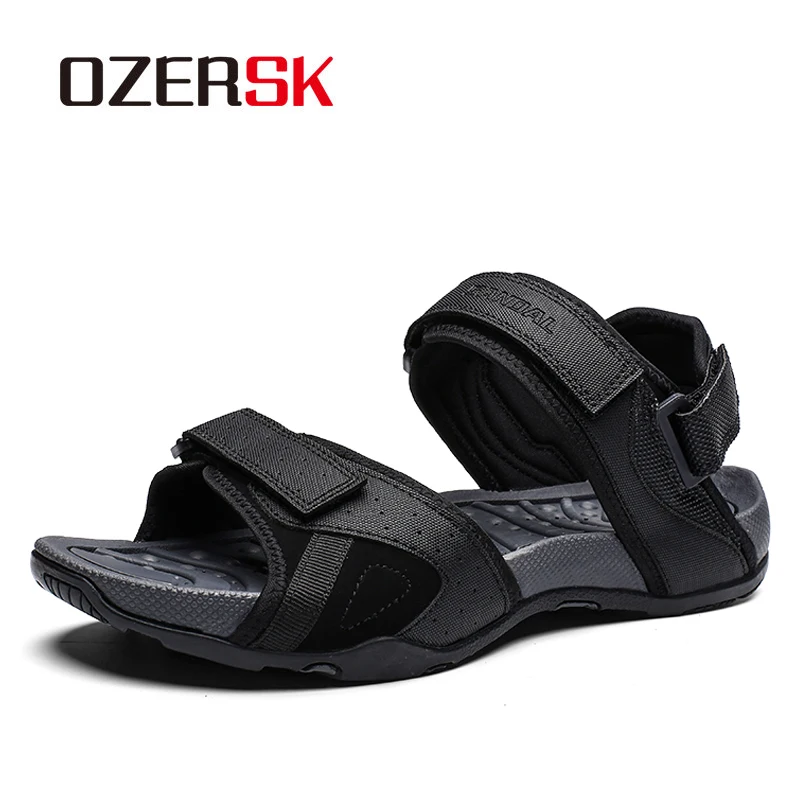 

OZERSK Brand Summer New Fashion High Quality Men Genuine Leather Sandals Breathable Comfortable Shoes Fashion Flat Male Sandals