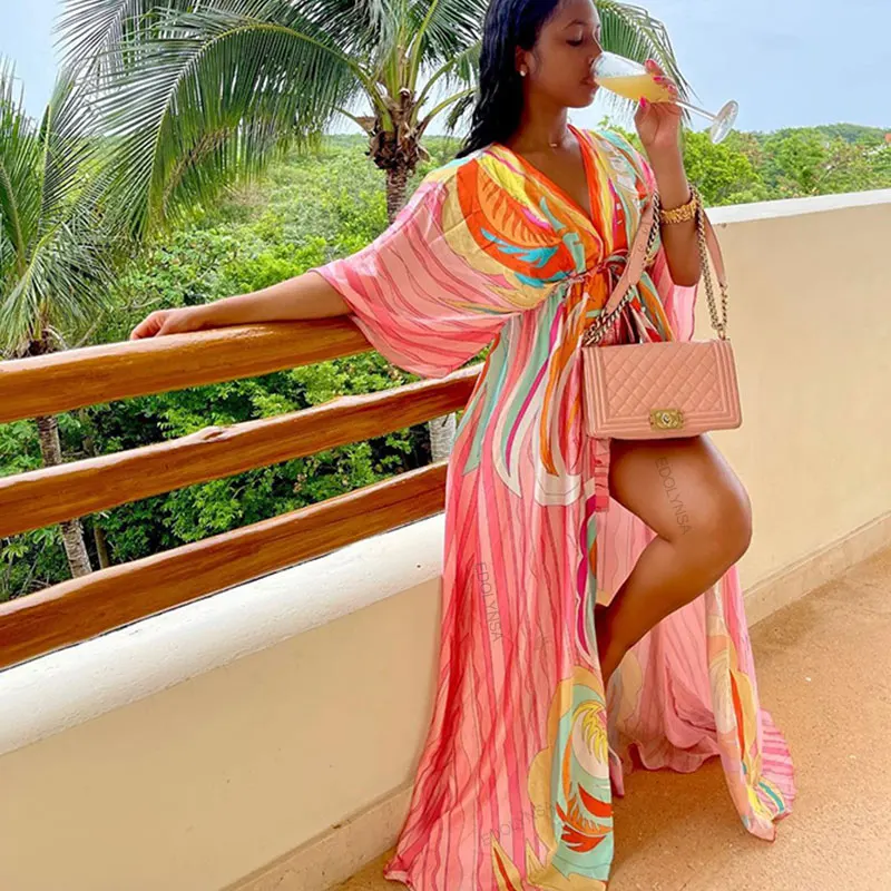 Накидки для бикини длинное платье с принтом в стиле бохо привлекательная пляжная