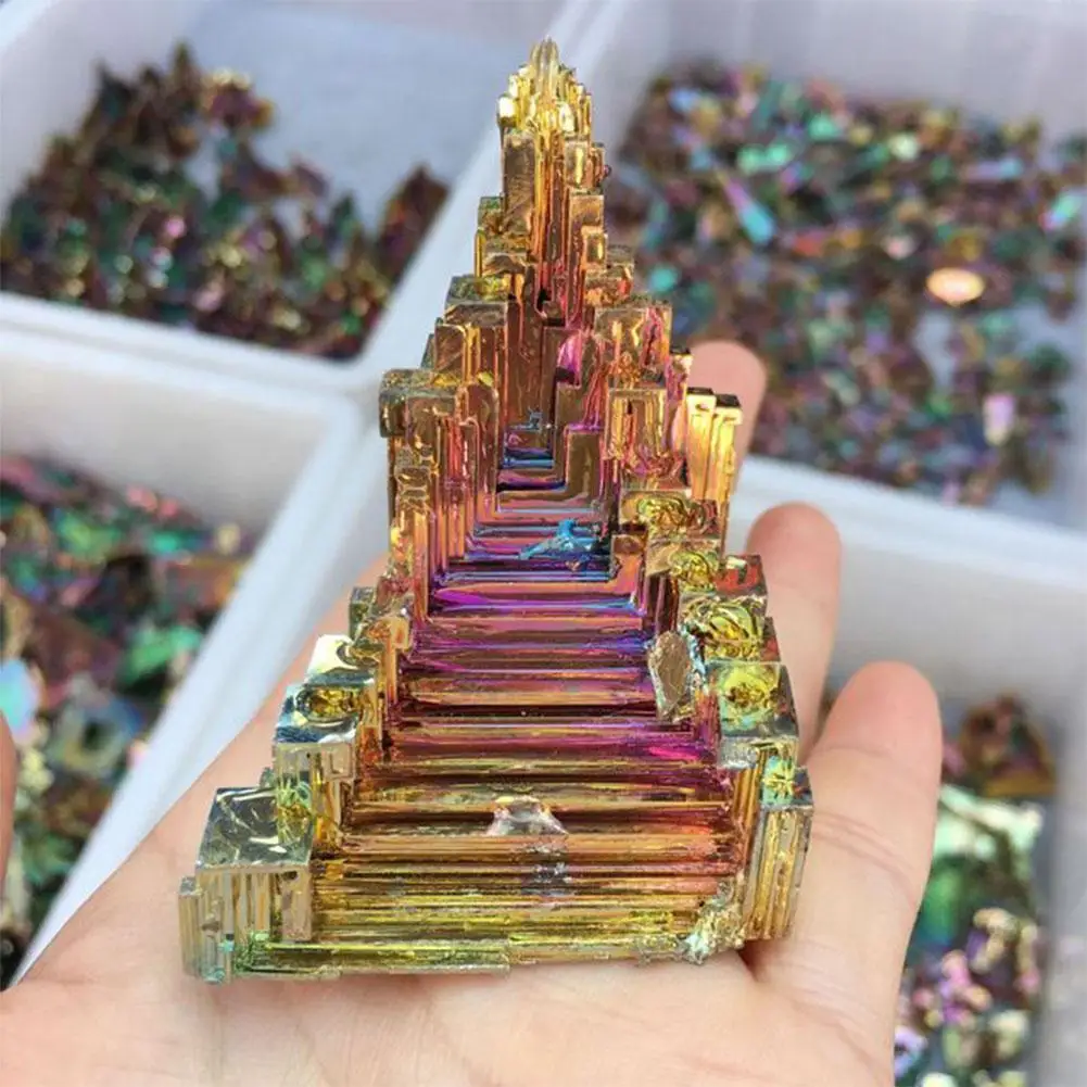 

Natural Green Metal Stone Quartz Bismuth Ore Rough Pyramid Gift Rainbow Bismuth Specimen Crystal Healing Mineral Home Decoration