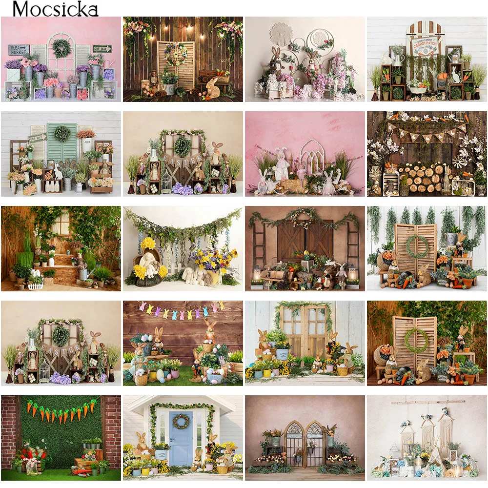

Easter Backdrop Spring Flowers Child Kids Portrait Photo Studio Props Rabbit Decor Birthday Cake Smash Photography Background