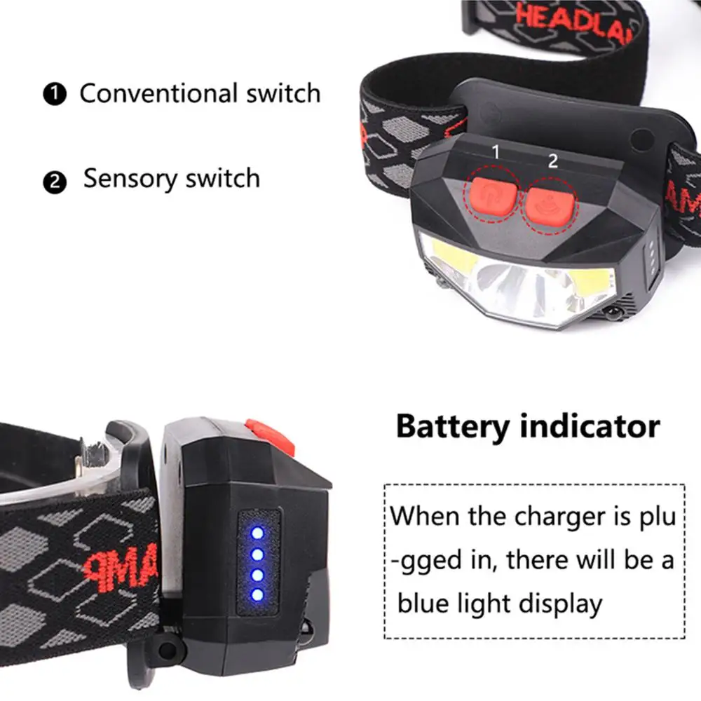 

6500K Motion Induction LED XPG+COB Headlamp with Battery Indicator