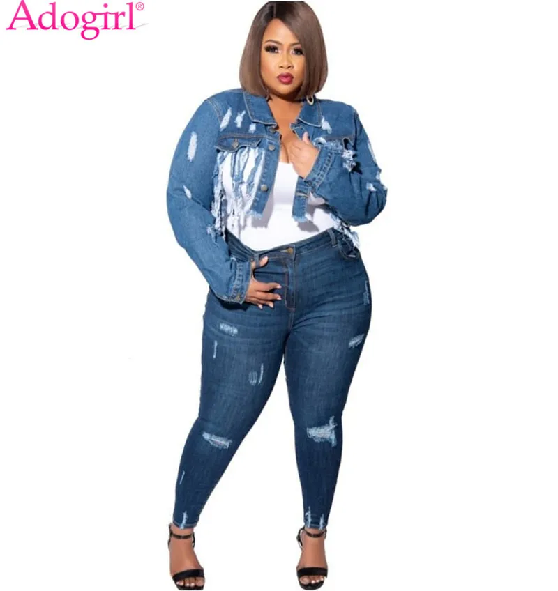 Женская короткая джинсовая куртка Adogirl модная Повседневная с длинными рукавами