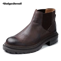 new arrival high end slip on men boots full grain leather thick heel autumn winter male formal dress shoes must get