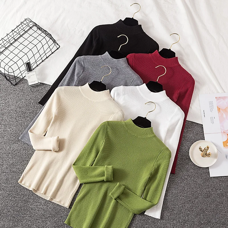 Свитер женский однотонный базовый облегающий Повседневный трикотажный топ