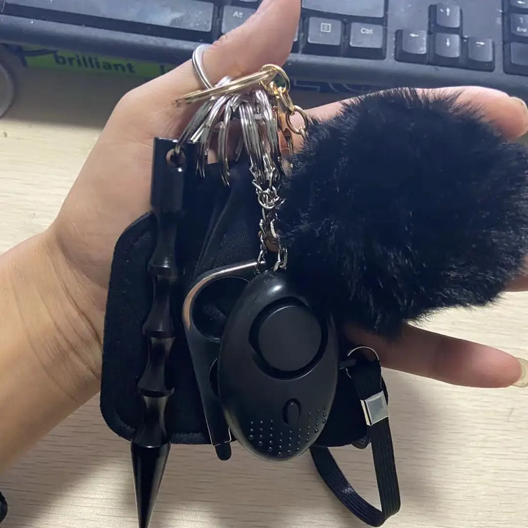

Self Defense Keychain Portable Tassel Keychains for Women Alarm Safe Keychain Cute Fluffy Fur Pom Hanging Gift