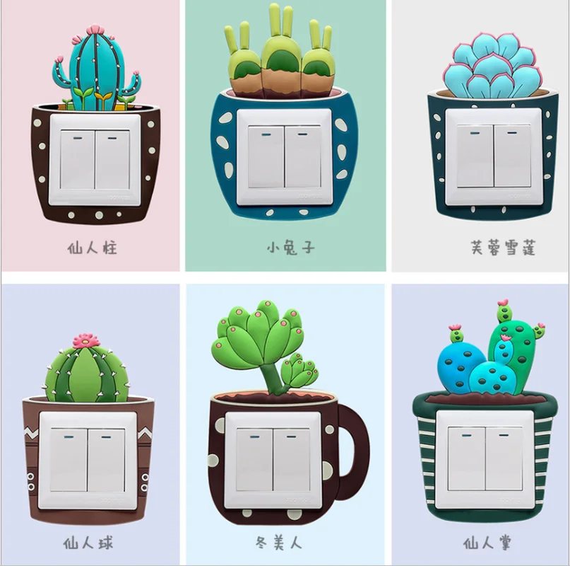 Милый мультяшный 3D кактус флуоресцентная настенная силиконовая ВКЛ ВЫКЛ