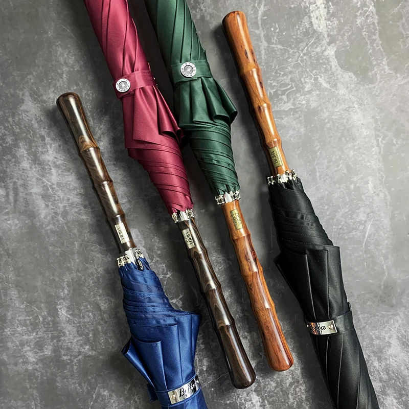 Economici Ombrello Dritto Con Manico Lungo Uomo Business Di Lusso Slack Ombrello Con Manico In Legno Antivento Manico In Legno Van Gogh Rain Gear AG50YS