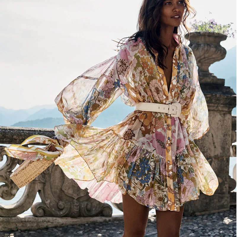 Новинка осени 2019 женское шифоновое кружевное платье со стоячим воротником и