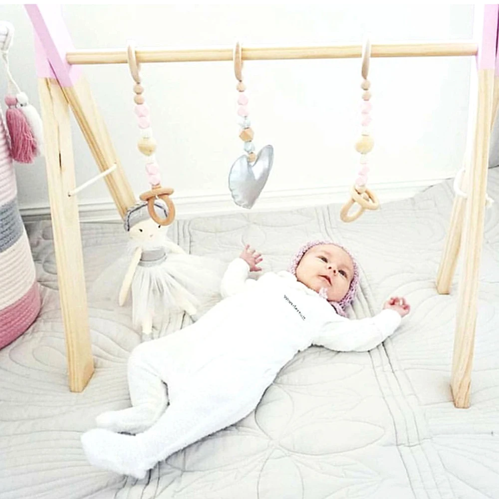 Деревянный Детский гимнастический зал с 3 деревянными игрушками для