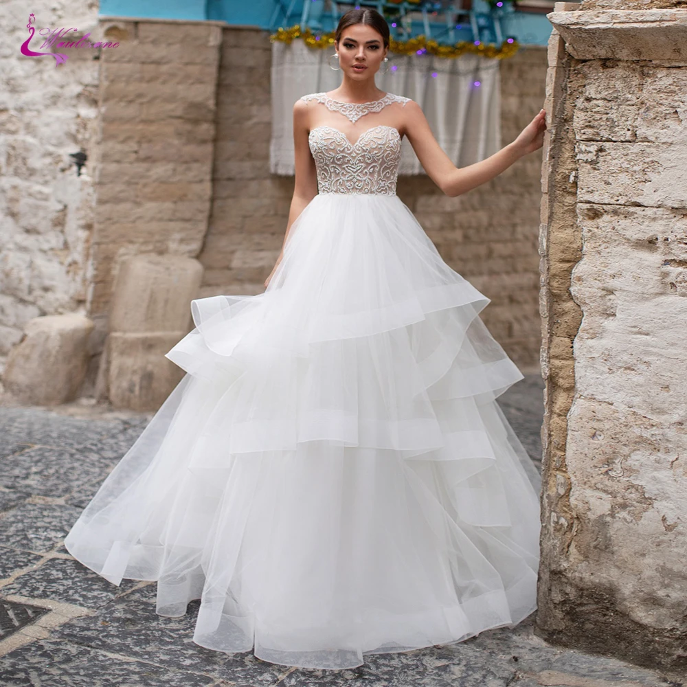 Великолепное ТРАПЕЦИЕВИДНОЕ свадебное платье Waulizane с бисером и потрясающей