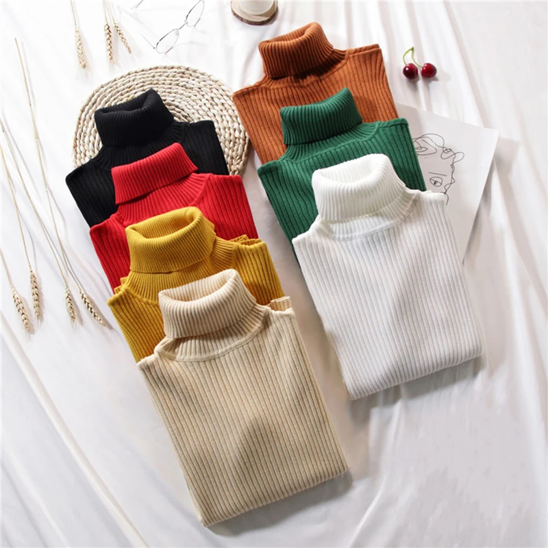 Зимние вязаные женские свитера и водолазка с длинными рукавами корейские