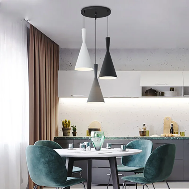 Черный современный минималистичный подвесной светильник E27 для столовой бара
