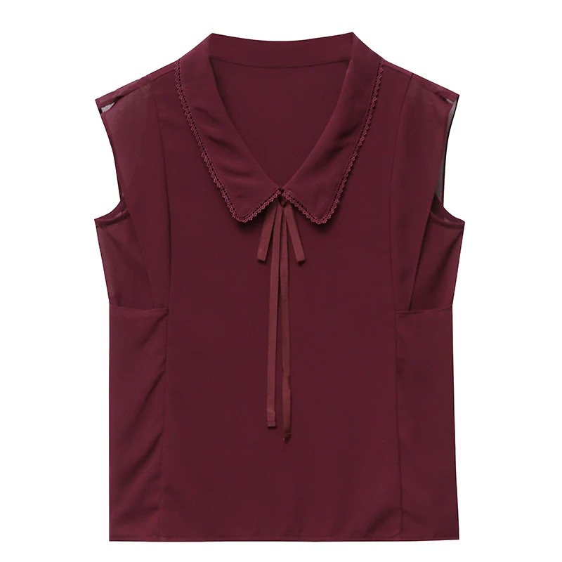 

COIGARSAM Short Sleeve blouse women Summer Lace Chiffon Peter pan Collar Mesh V-Neck blusas womens tops and blouses 8015