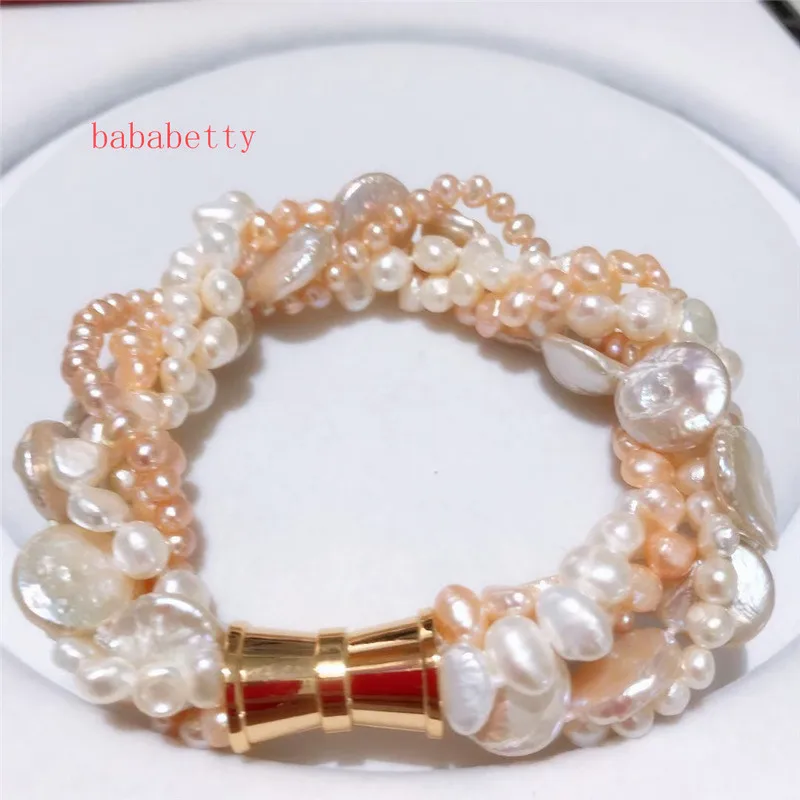 Браслет из натурального пресноводного жемчуга 4 ряда с магнитной застежкой белый