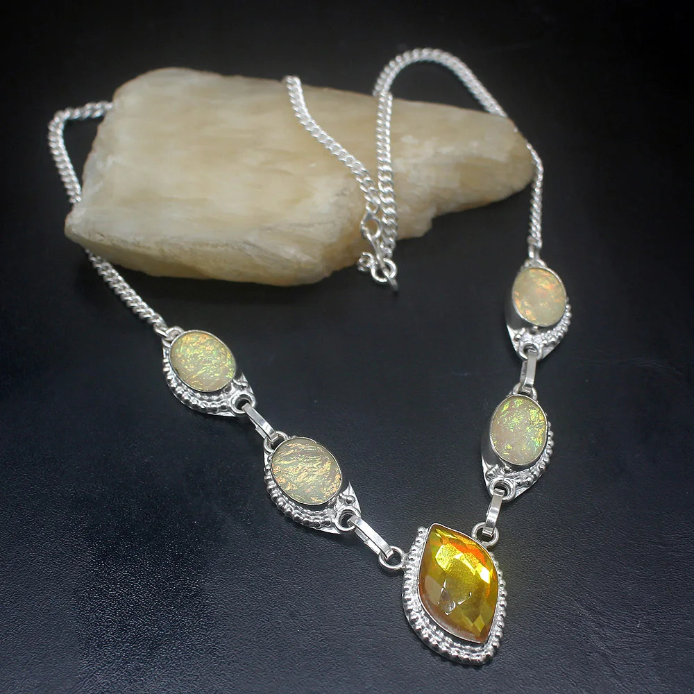 Ожерелье Gemstonefactory Jewelry Big Promotion Single Unique 925 Silver Yellow Gold Dichroic Glass Mystic Fire Topaz Women Links.