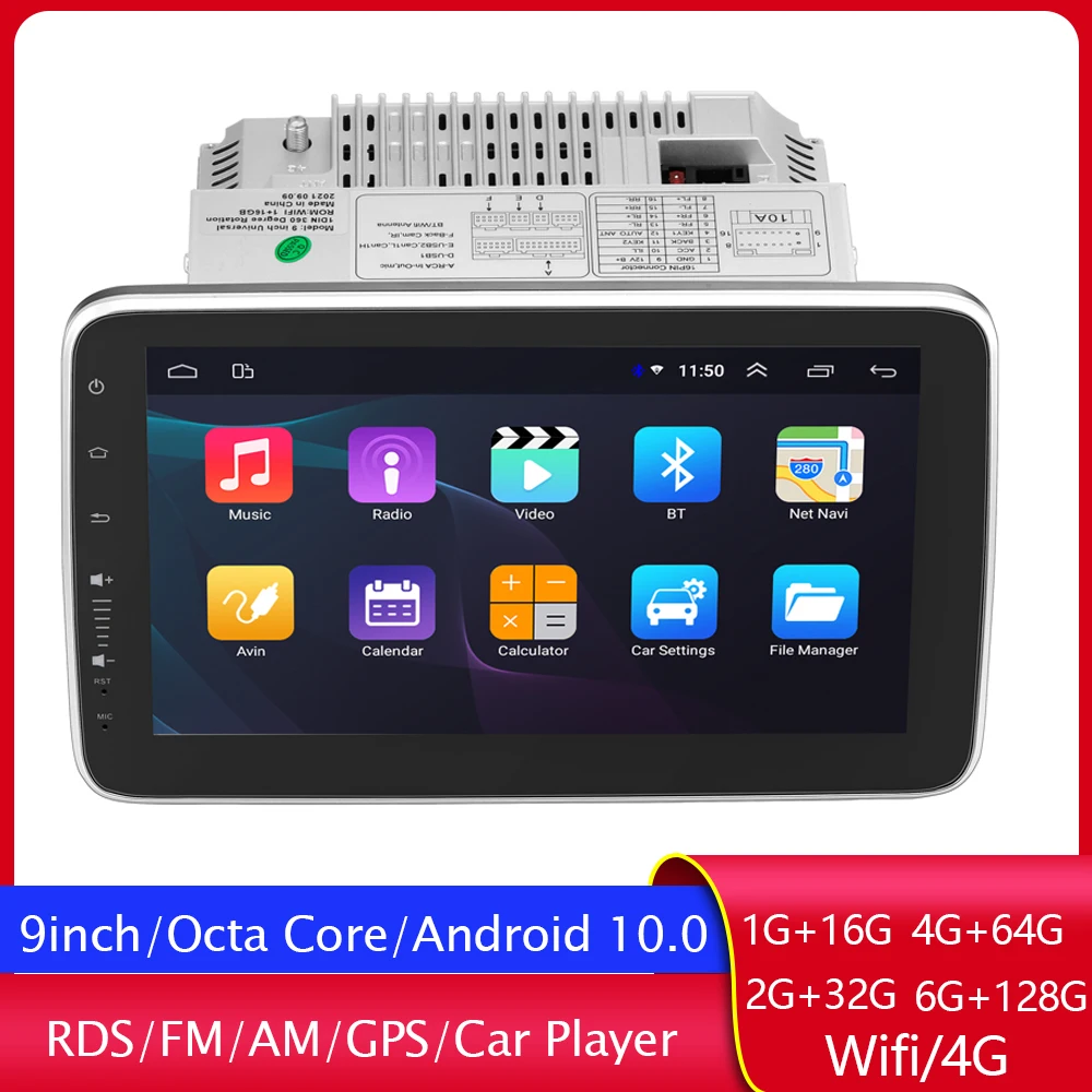 

Автомобильный радиоприемник, 4G, Android 10, Восьмиядерный процессор, 1 DIN, 9 дюймов, 6 ГБ + 128 Гб, RDS, FM-радио, Bluetooth, Wi-Fi, воспроизведение автомобиля, мул...