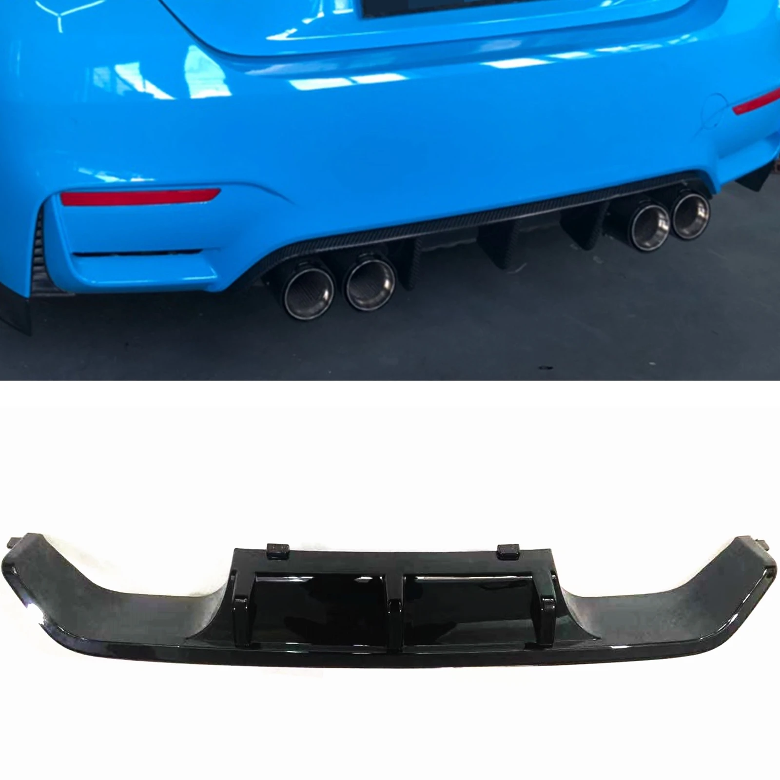 

Rear Diffuser Lip For BMW F80 M3 2015-2017 With Original Bumper Glossy Black Car Quad Exhaust Out Splitter Guard Spoiler Plate
