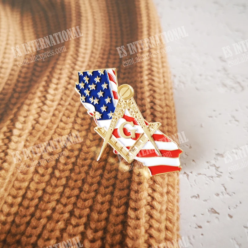 Masonic значки на лацкан металлическая Badge масон вольный каменщик USA Flag Map State of California