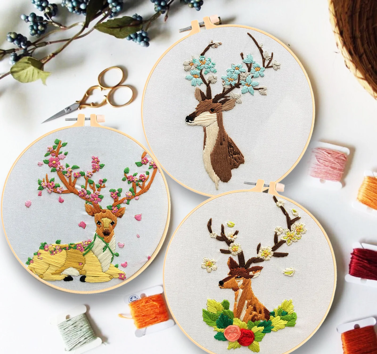 Elk Pattern Diy Sewing Craft Kits for Beginner Needlework Cross Stitch Kit Creative Gift Embroidery Fabric Threads Material Bag