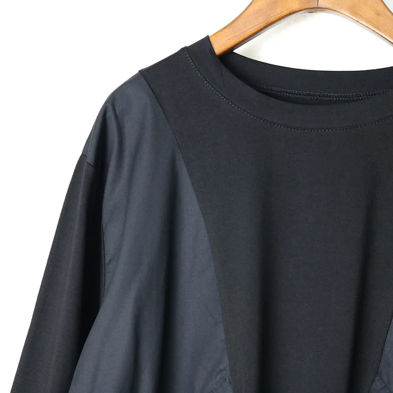 

Drawstring shirt with round neck and long sleeve T-shirt A487