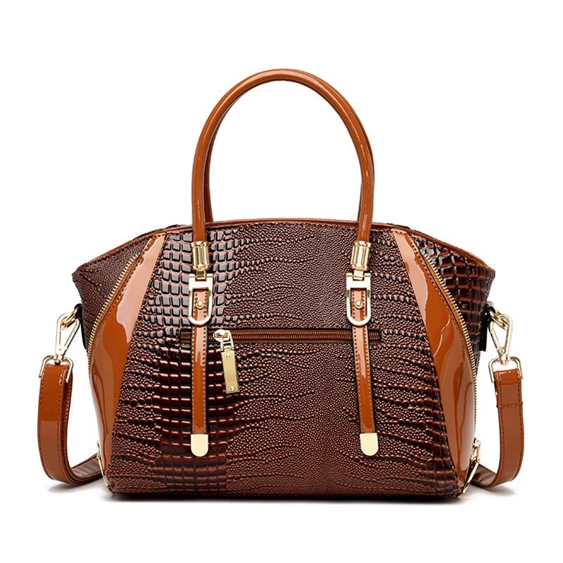 Брендовые лакированные сумки через плечо из крокодиловой кожи для женщин