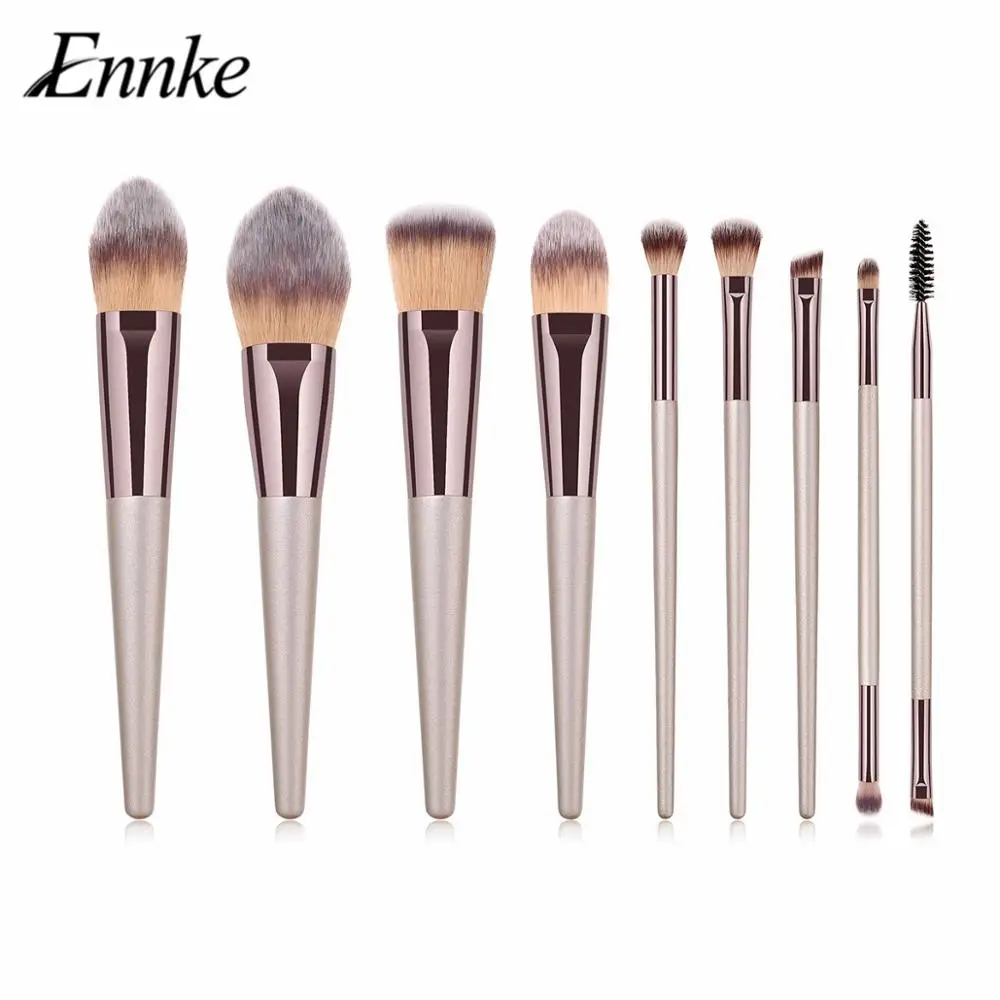 ENNKE Makeup Brushes Champagne Gold 9 Pcs/Lot Eyelash/Eyebrow Double Head Eye Beauty Brushes Highlight Concealer Cosmetic Tools