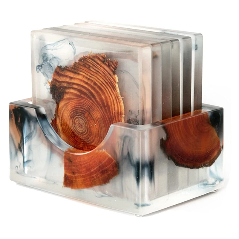 

Wooden Coasters Set of 6 - Square Resin Coasters with Holders,Non-Slip Insulation Coaster